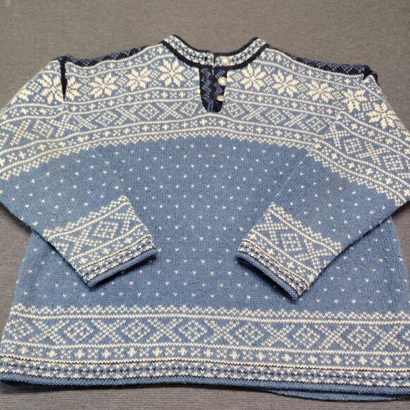 Vintage L.L.Bean Nordic Fair Isle Wool Blend Henley Sweater Blue Women's Large - Picture 3 of 6